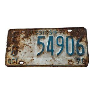 OLD ANTIQUE VINTAGE MISSISSIPPI LICENSE PLATE CAR TAG 1970 Farm MS